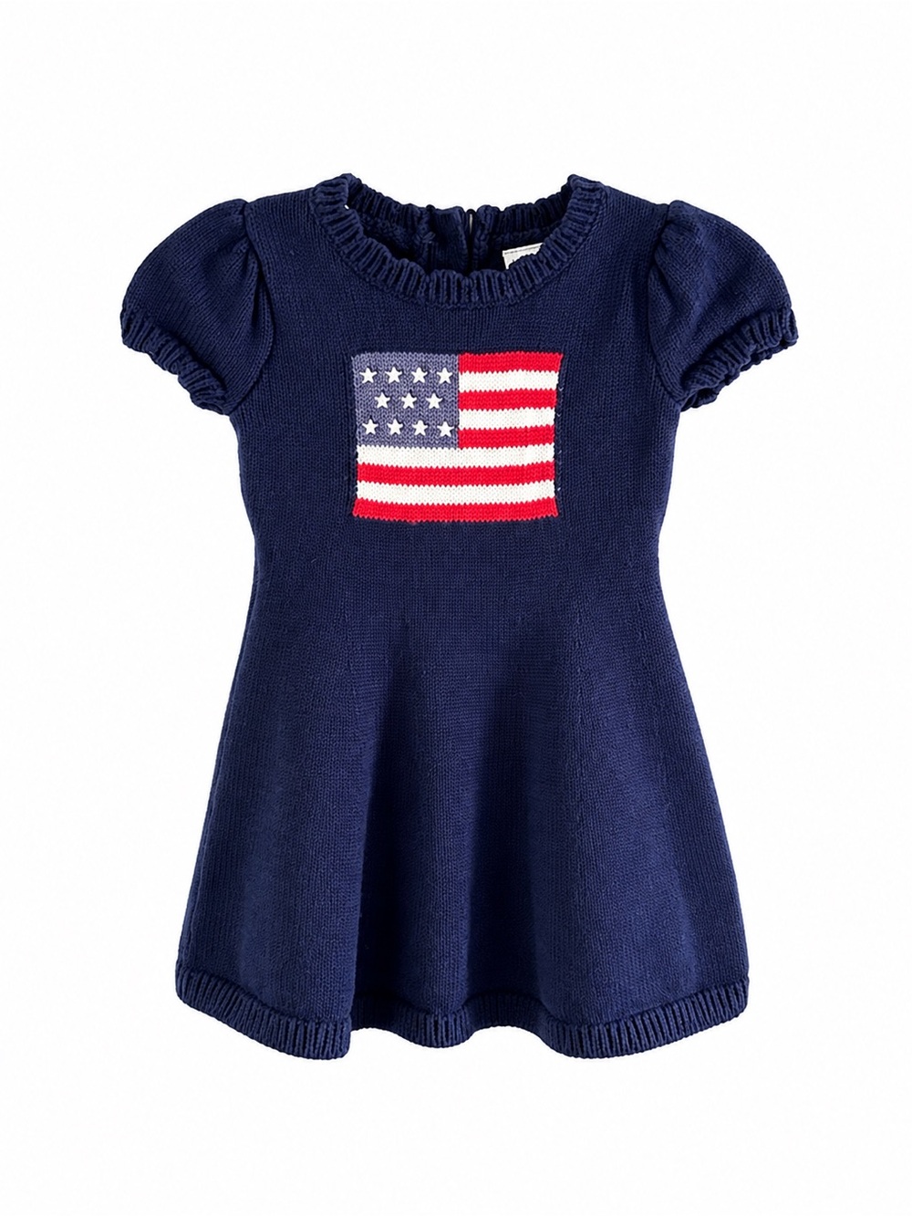 Draper James 12M American Flag Knit Dress Navy Cotton Puff Sleeve Patriotic